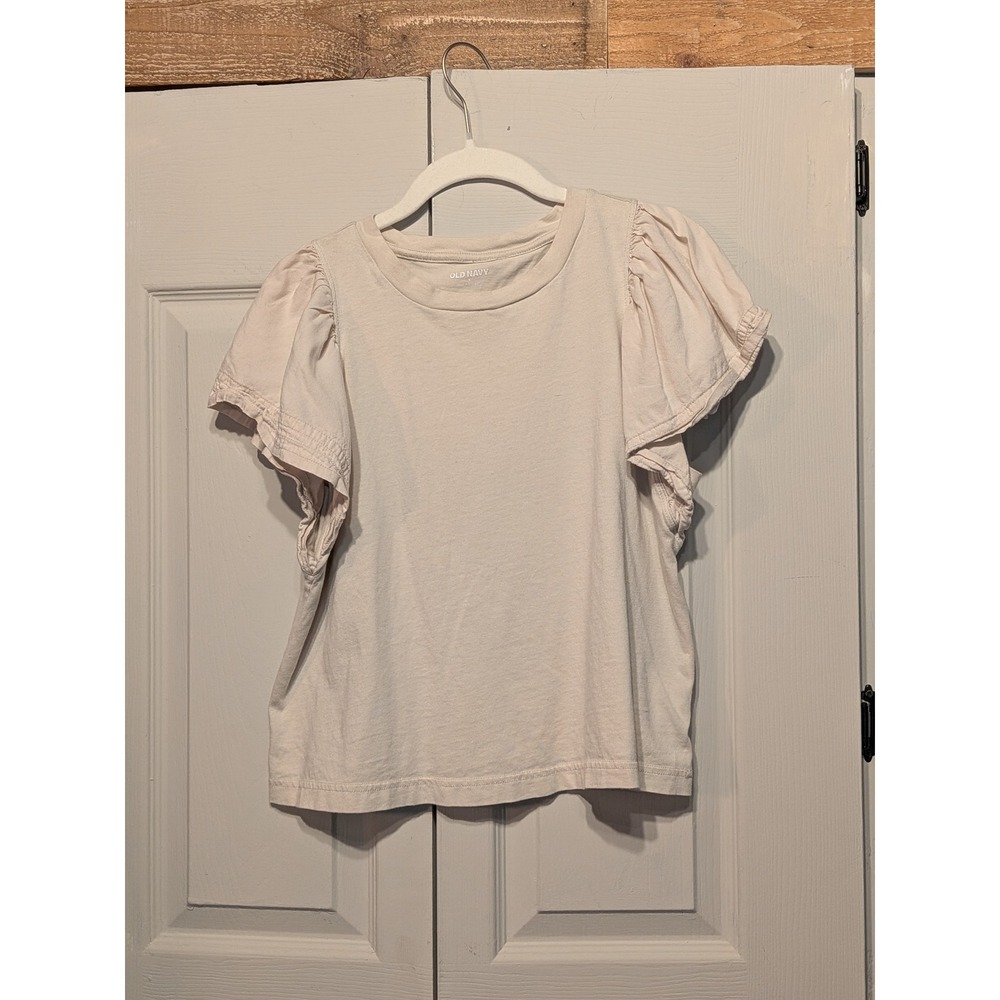 Old Navy Womens Cream Beige Ruffle Puff Short Sleeve T-Shirt Top Size S Small
